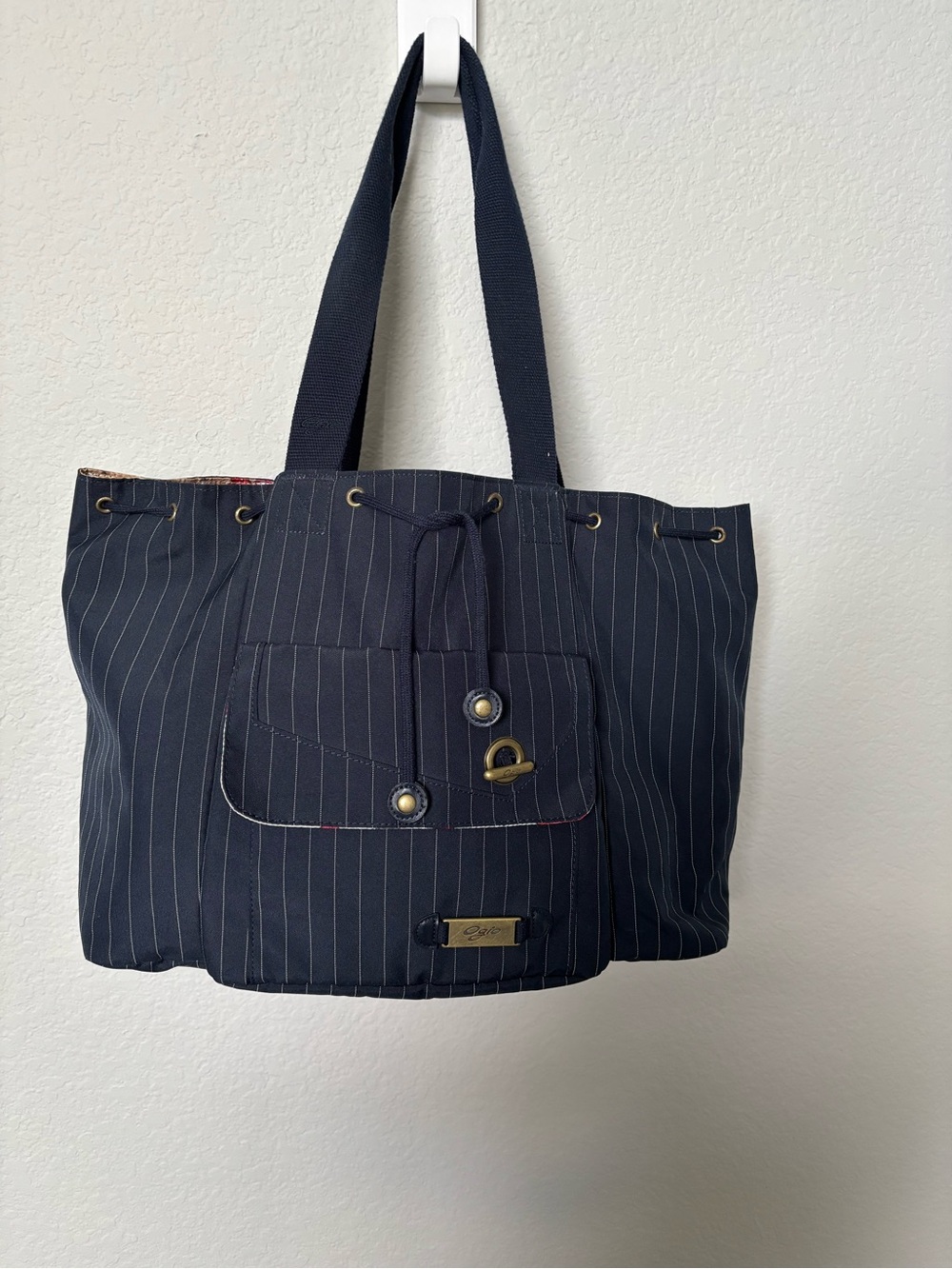 OGIO Breaker Pinstripe Tote Bag - Navy Blue & Floral Lining Organizer